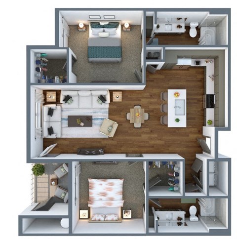 a 3d drawing of the floor plan of a one bedroom apartment at Elevation San Tan, Gilbert, 85295